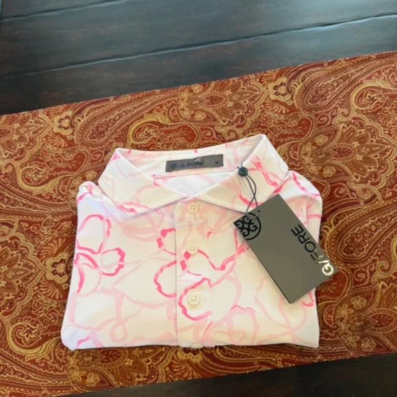 G/FORE Men's Medium BLUSH Watercolour Floral Tech Pique Golf Polo MSRP $120 - Picture 3 of 7